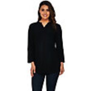 Denim & Co. Split V-Neck 3/4 Sleeve Tunic with Stud Detail /Black X-Large